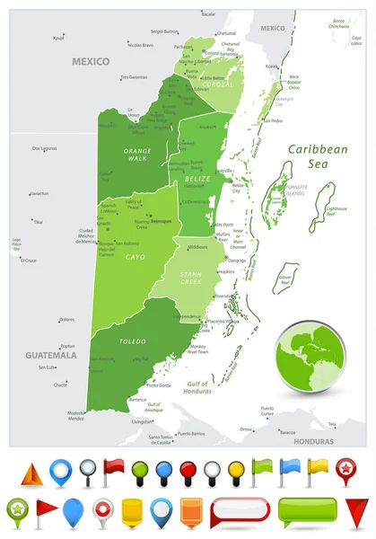 Belize Map Spot Grüne Farben Und Glänzende Symbole Fleck Grüne — Stockvektor