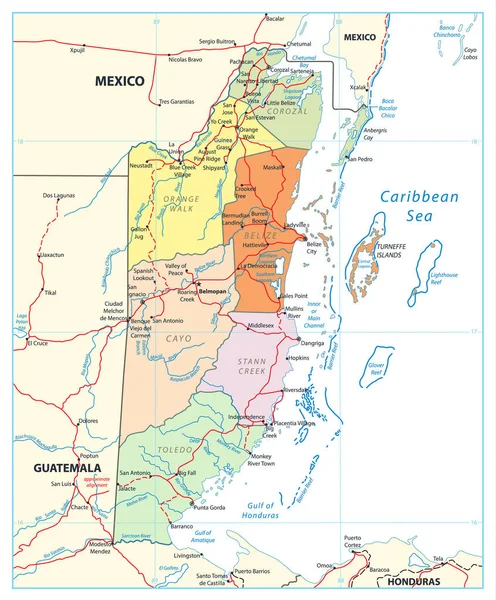 Mapa Político Belice Aislado Blanco Mapa Político Detallado Belice Con — Vector de stock