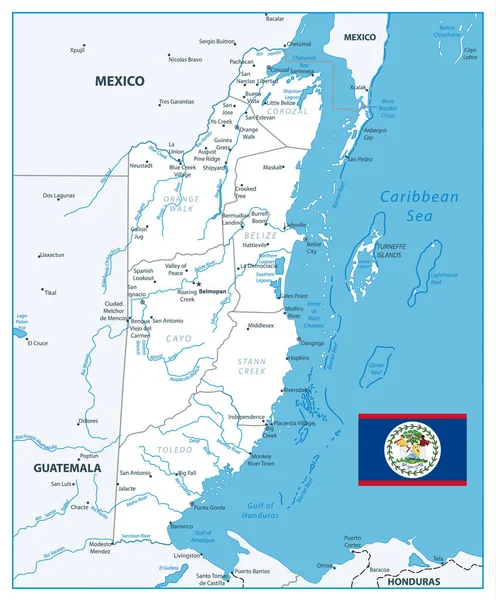 Mapa Belize Bílé Barvy Podrobné Bílá Barevná Mapa Belize Hlavního — Stockový vektor
