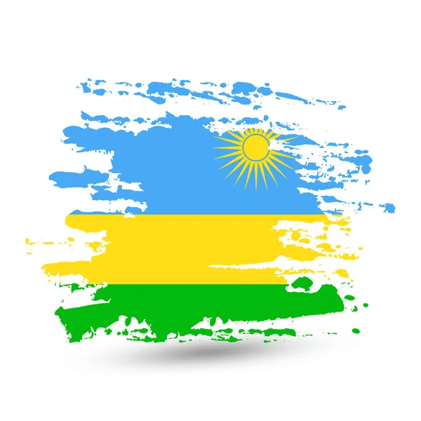 Grunge Fırça Darbesi Ile Ruanda Ulusal Bayrak Stil Suluboya Çizimi — Stok Vektör