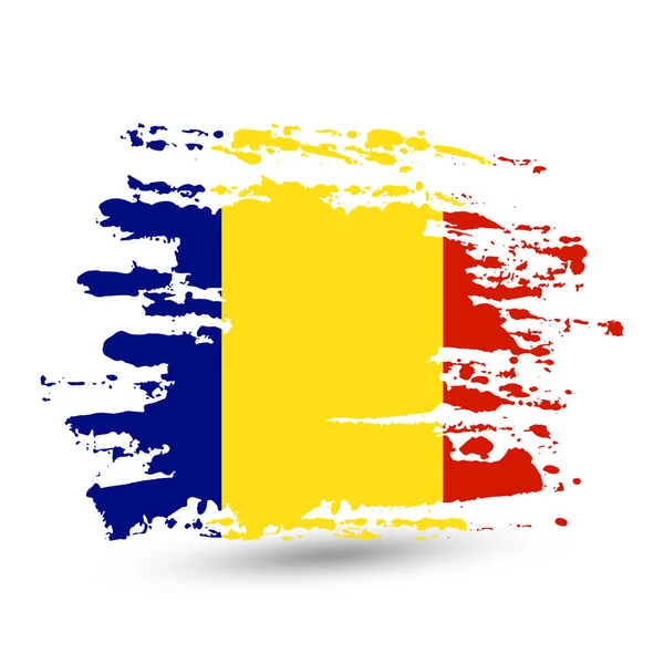 Grunge Penseelstreek Met Roemenië Nationale Vlag Stijl Aquarel Tekening Vector — Stockvector