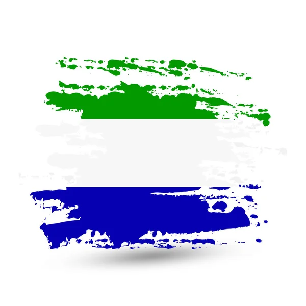 Grunge Fırça Darbesi Ile Sierra Leone Ulusal Bayrak Stil Suluboya — Stok Vektör
