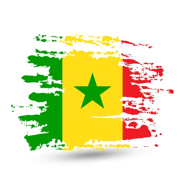 Grunge Pinselstrich Mit Senegalesischer Nationalflagge Stil Aquarellzeichnung Vektor Isoliert Auf — Stockvektor
