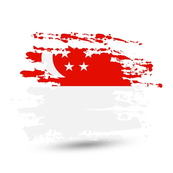 Grunge Sikat Stroke Dengan Bendera Nasional Singapura Gaya Gambar Cat - Stok Vektor