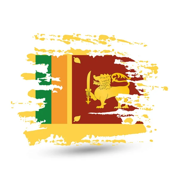 Grunge Penseelstreek Met Nationale Vlag Van Sri Lanka Stijl Aquarel — Stockvector