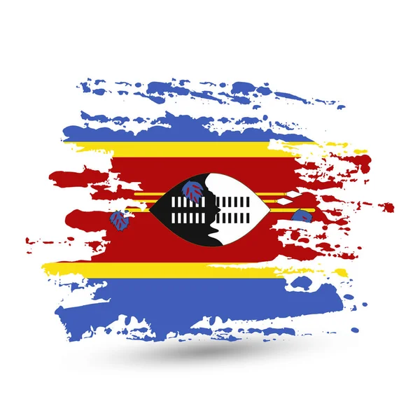 Svaziland Ulusal Bayrak Ile Grunge Fırça Darbesi Stil Suluboya Çizimi — Stok Vektör