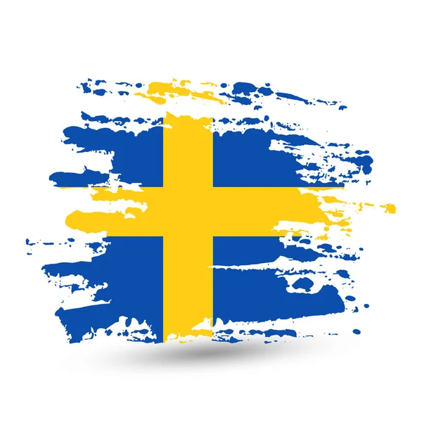 Grunge Penseldrag Med Sverige Flagga Stil Akvarell Ritning Vector Isolerad — Stock vektor