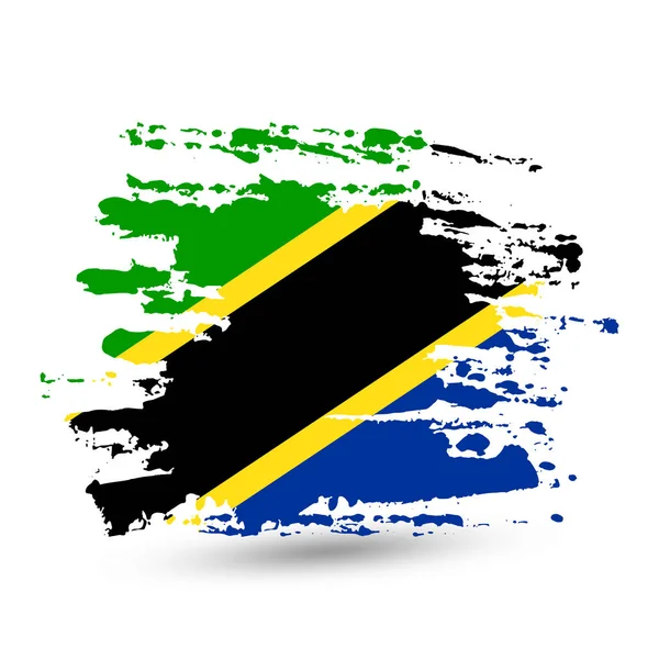 Grunge Penseelstreek Met Nationale Vlag Van Tanzania Stijl Aquarel Tekening — Stockvector