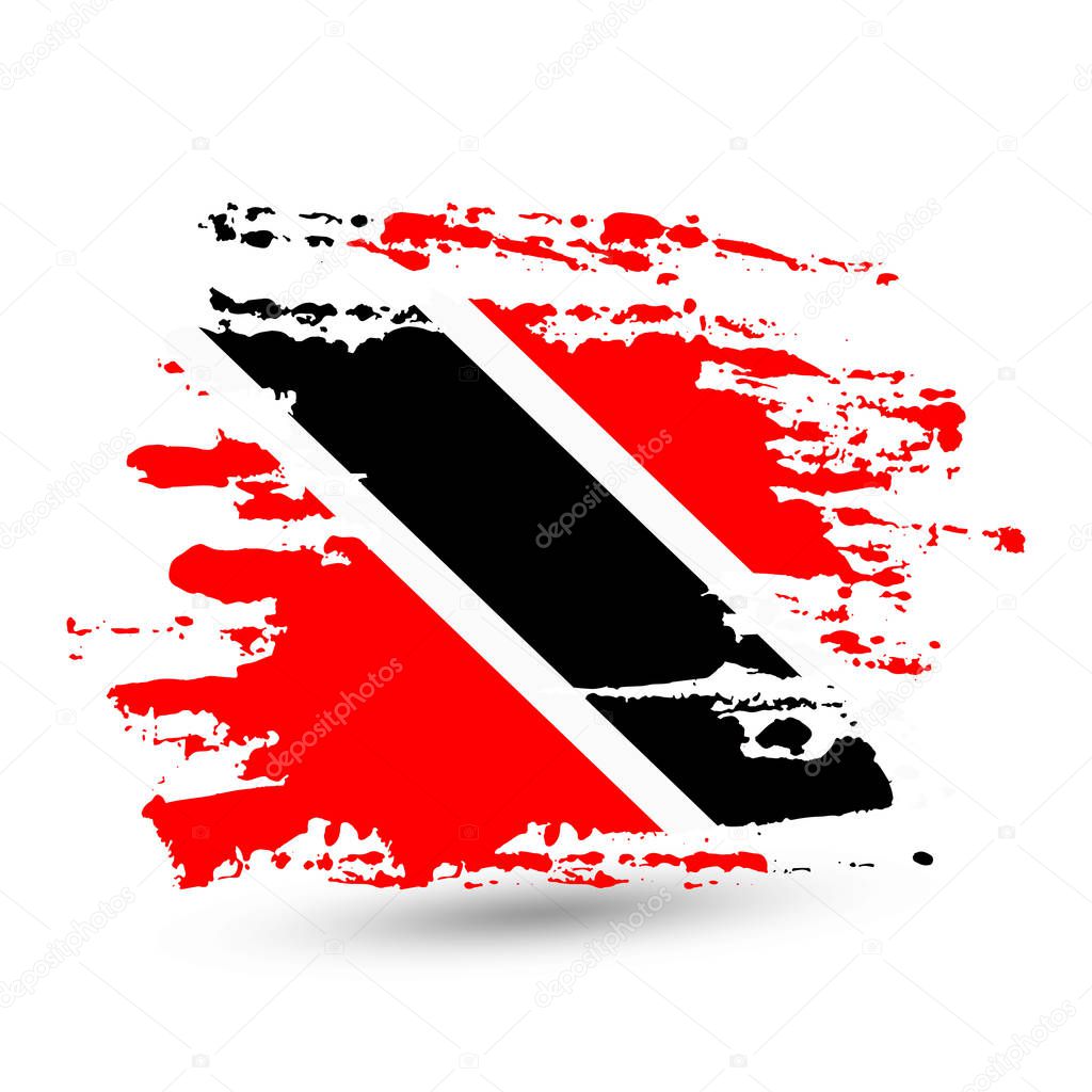 Grunge brush stroke with Trinidad and Tobago national flag. Style watercolor drawing. Vector isolated on white background.