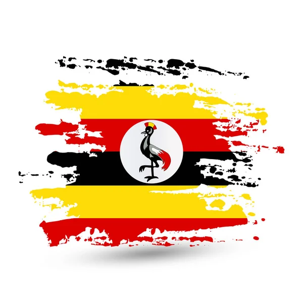 Grunge Fırça Darbesi Uganda Ulusal Bayrak Ile Stil Suluboya Çizimi — Stok Vektör