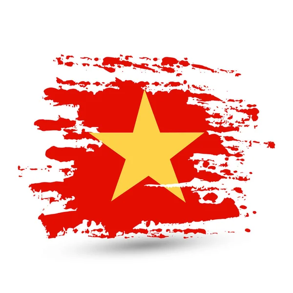 Grunge Coup Pinceau Avec Drapeau National Vietnam Style Dessin Aquarelle — Image vectorielle