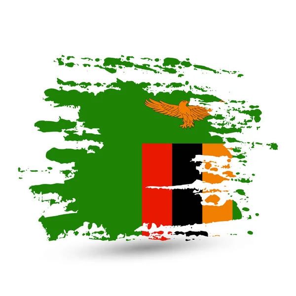 Grunge Fırça Darbesi Ile Zambiya Ulusal Bayrak Stil Suluboya Çizimi — Stok Vektör