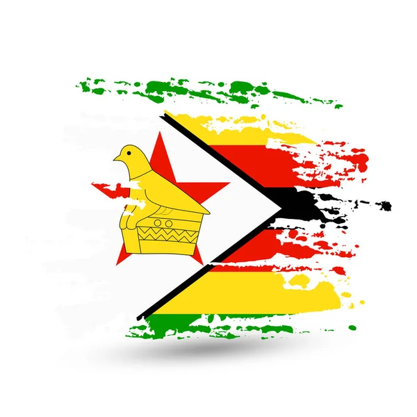 垃圾刷中风与津巴布韦国旗 风格水彩绘画 在白色背景查出的向量 — 图库矢量图片