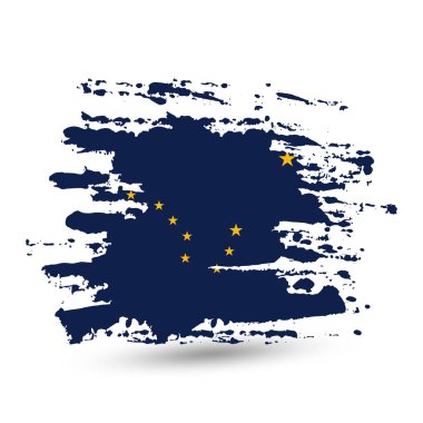 Grunge Fırça darbesi ile Alaska ulusal bayrak. Suluboya resim bayrak, poster, afiş bayrağı. Beyaz arka plan üzerinde izole vektör.