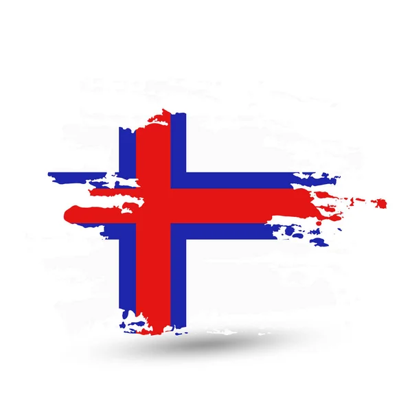 Faroe Adaları Ulusal Bayrak Ile Grunge Fırça Darbesi Suluboya Resim — Stok Vektör