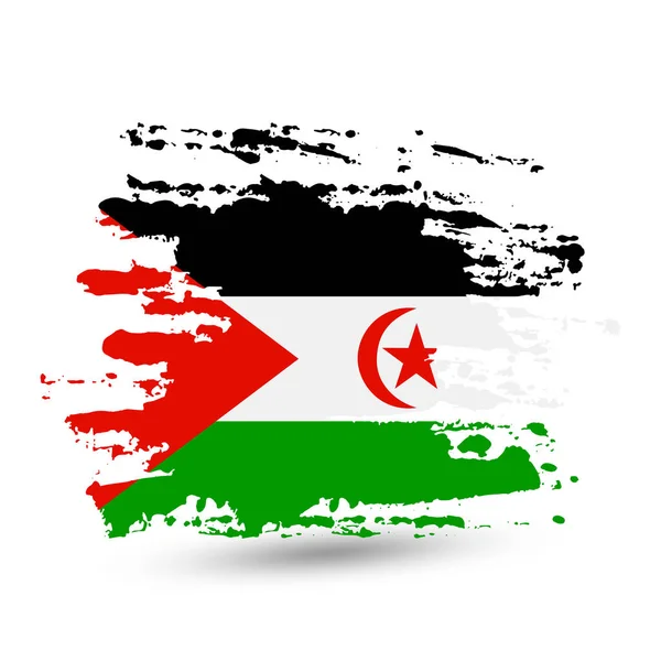 Coup Pinceau Grunge Avec Drapeau National République Arabe Sahraouie Démocratique — Image vectorielle