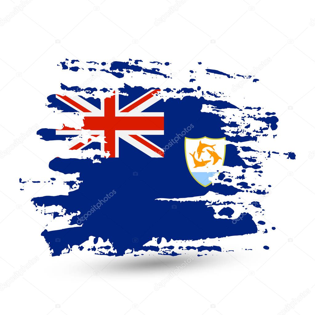 Grunge brush stroke with Anguilla flag. Watercolor painting flag, poster, banner of the national flag. Vector isolated on white background.