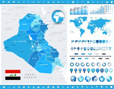 Irak harita ve Infographic öğeleri. Irak harita ve Infographic öğeleri ayrıntılı vektör çizim.