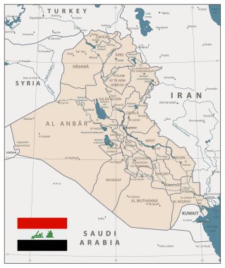 Irak Haritası eski renkleri. Irak Harita Başkent Bağdat, ulusal sınırların, önemli şehirler, nehirler ve göller.
