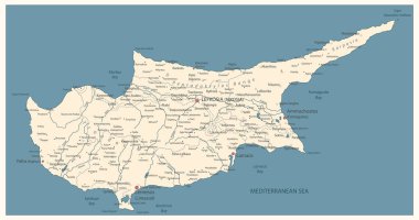 Kıbrıs haritası eski renkli. Ayrıntı vektör Kıbrıs haritası.