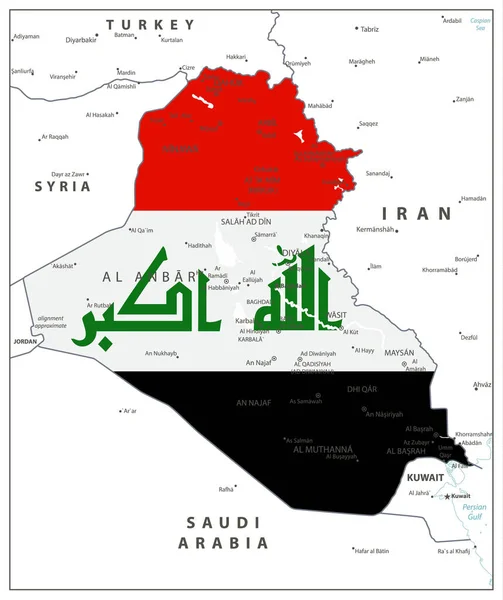 Абстрактная Векторная Карта Страны Ирака Окрашенная Национальным Флагом Векторная Иллюстрация — стоковый вектор
