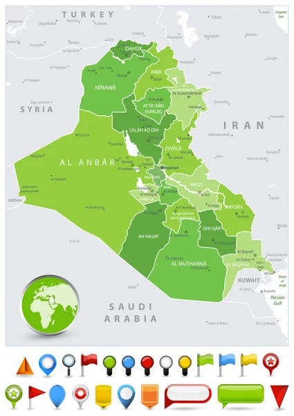 Iraq Mappa Spot Green Colors Icone Lucide Illustrazione Vettoriale Dettagliata — Vettoriale Stock