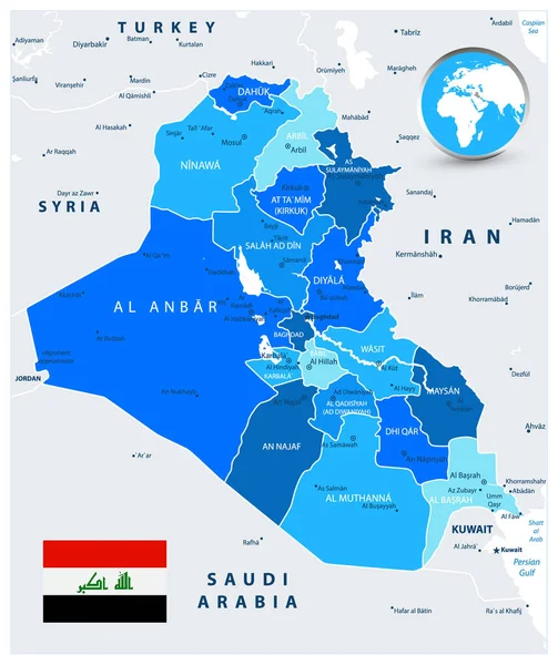 Iraq Mappa Politica Nei Colori Del Blu Con Capitale Baghdad — Vettoriale Stock