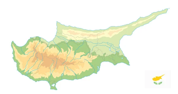 Zypern Physische Landkarte Isoliert Auf Weiß Kein Text Detail Relief — Stockvektor