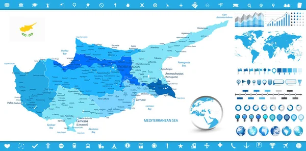 Chipre Mapa Elementos Infografía Ilustración Vectorial Detallada Chipre Mapa Elementos — Vector de stock