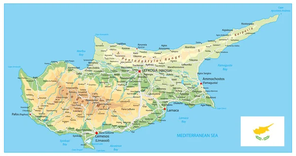 キプロスの物理的な地図 キプロスの救済ベクトル マップの詳細 — ストックベクタ