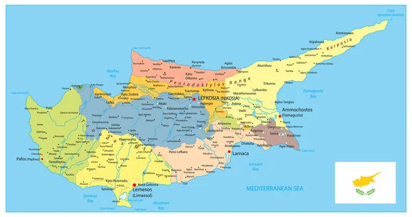 Mapa Político Chipre Detalle Mapa Vectorial Administrativo Chipre — Vector de stock