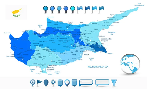 Chipre Mapa Blue Spot Colores Iconos Mapa Brillantes Detalle Mapa — Vector de stock