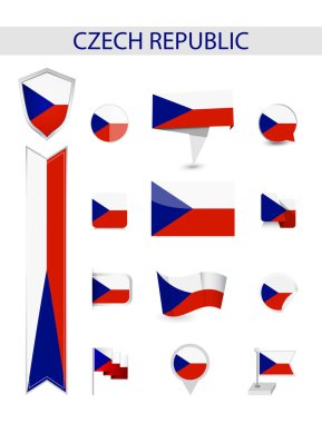 Çek Cumhuriyeti bayrağı koleksiyonu. Düz bayrakları illüstrasyon vektör.