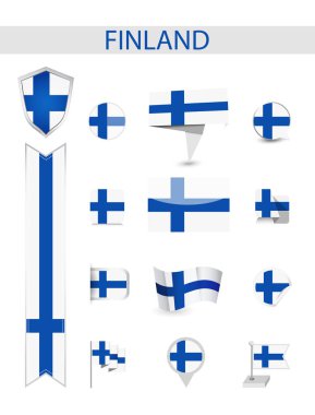 Finlandiya bayrak toplama. Düz bayrakları illüstrasyon vektör.