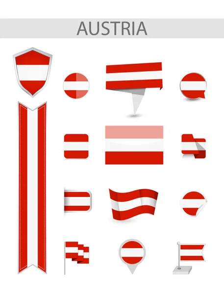 Austria Kolekcji Banderą Ilustracja Wektorowa Płaskie Flagi — Wektor stockowy