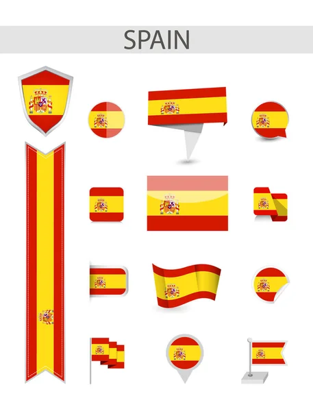 Colección Bandera España Banderas Planas Vector Ilustración — Vector de stock