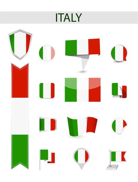 Italien Flagga Samling Flat Flaggor Vektor Illustration — Stock vektor