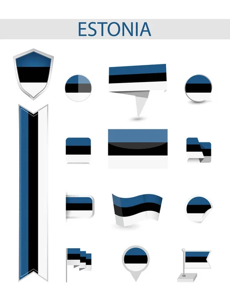 爱沙尼亚标志集合 平的旗子向量例证 — 图库矢量图片
