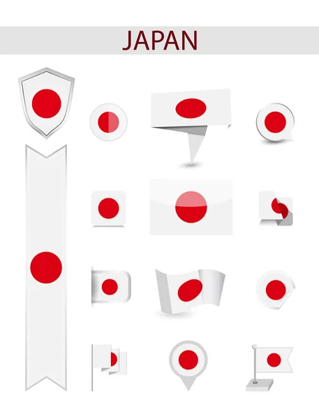Συλλογή Σημαία Της Ιαπωνίας Επίπεδη Σημαίες Διανυσματικά Εικονογράφηση — Διανυσματικό Αρχείο
