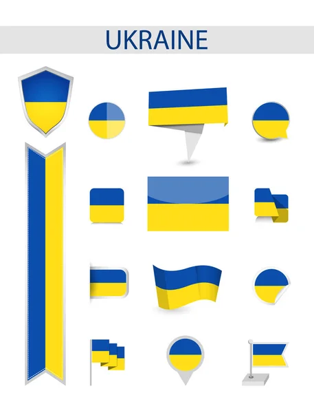 Ukraine Collection Drapeaux Illustration Vectorielle Des Drapeaux Plats — Image vectorielle