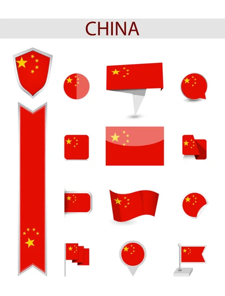 China Flag Collection Banderas Planas Vector Ilustración — Vector de stock