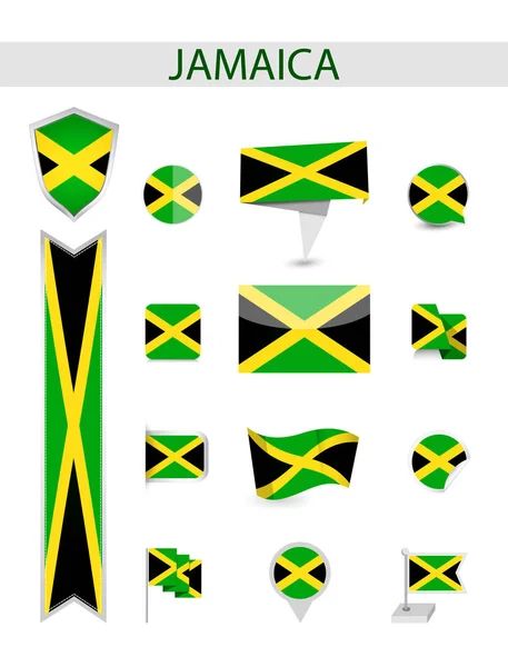 Jamaica Flag Collection Banderas Planas Vector Ilustración — Vector de stock