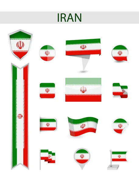 Iran Kolekcji Banderą Ilustracja Wektorowa Płaskie Flagi — Wektor stockowy