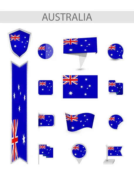 Australische Flaggenkollektion Flache Flaggen Vektor Illustration — Stockvektor