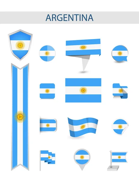 Συλλογή Επίπεδη Σημαία Αργεντινής Επίπεδη Σημαίες Διανυσματικά Εικονογράφηση — Διανυσματικό Αρχείο