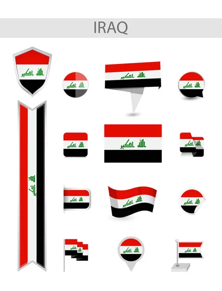 Collezione Iraq Flat Flag Illustrazione Vettoriale Delle Bandiere Piatte — Vettoriale Stock