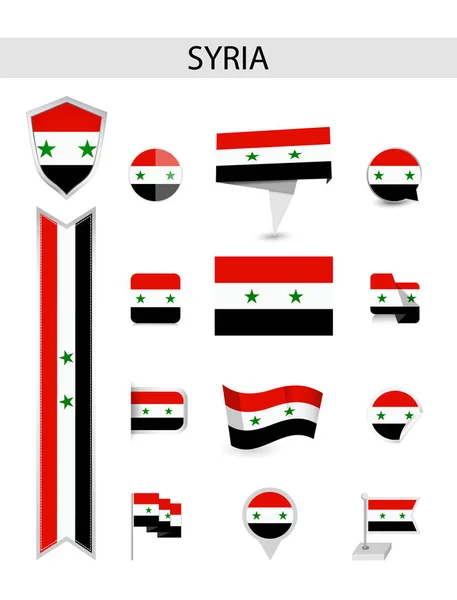 Συρία Επίπεδη Σημαία Συλλογή Επίπεδη Σημαίες Διανυσματικά Εικονογράφηση — Διανυσματικό Αρχείο