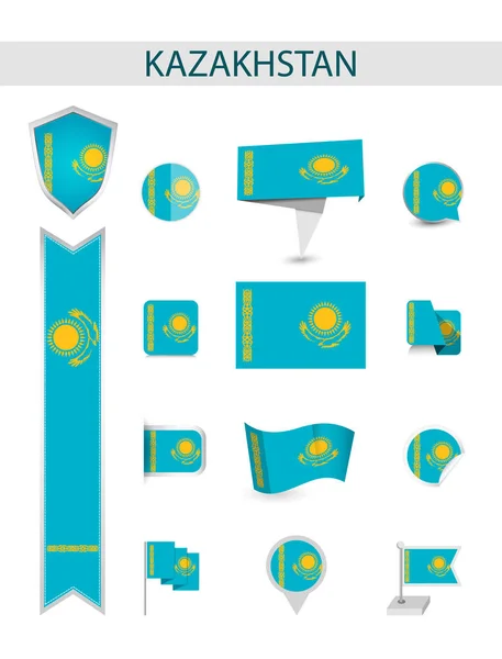Kazajstán Flat Flag Collection Banderas Planas Vector Ilustración — Vector de stock