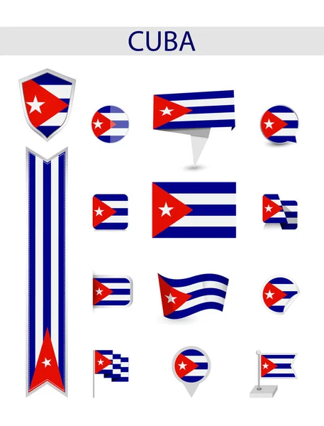 Colección Cuba Bandera Plana Banderas Planas Vector Ilustración — Archivo Imágenes Vectoriales