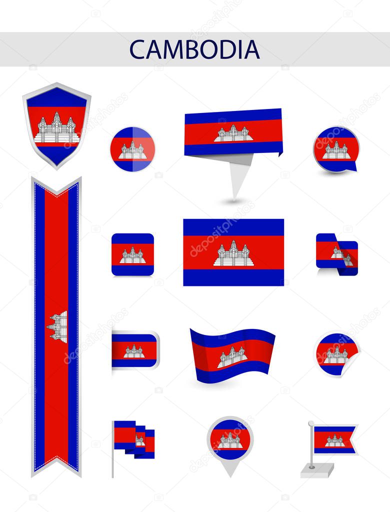 Cambodia Flat Flag Collection. Flat flags vector illustration.